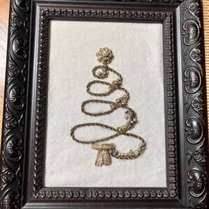 Handmade Vintage Jewelry Gold Framed Christmas Tree Black Frame